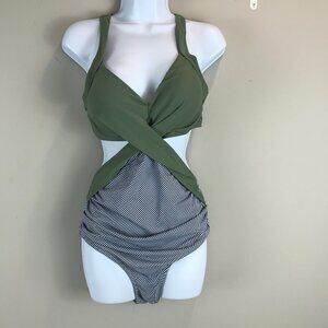 Women's NWOT Green/Navy/White stripe swimsuit, Size M